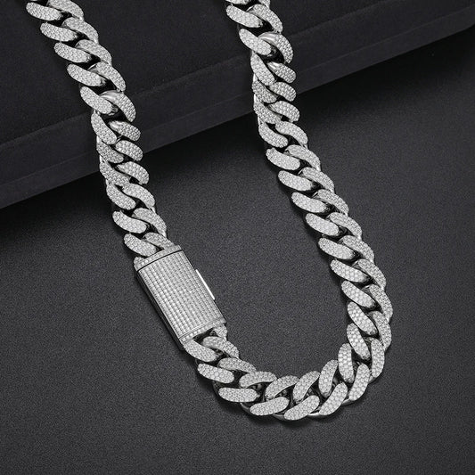 Three Row HoneyComb Moissanite Miami Cuban Link Chain Necklace Silver 22MM 20" - 24"
